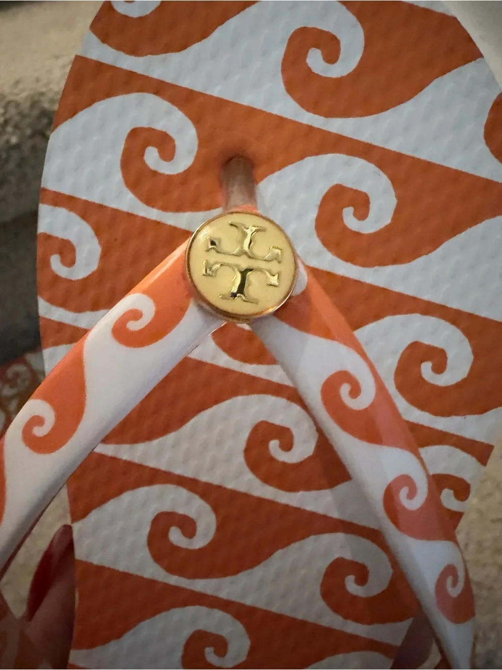Tory Burch Orange & White Swirl Flip Flops size 6